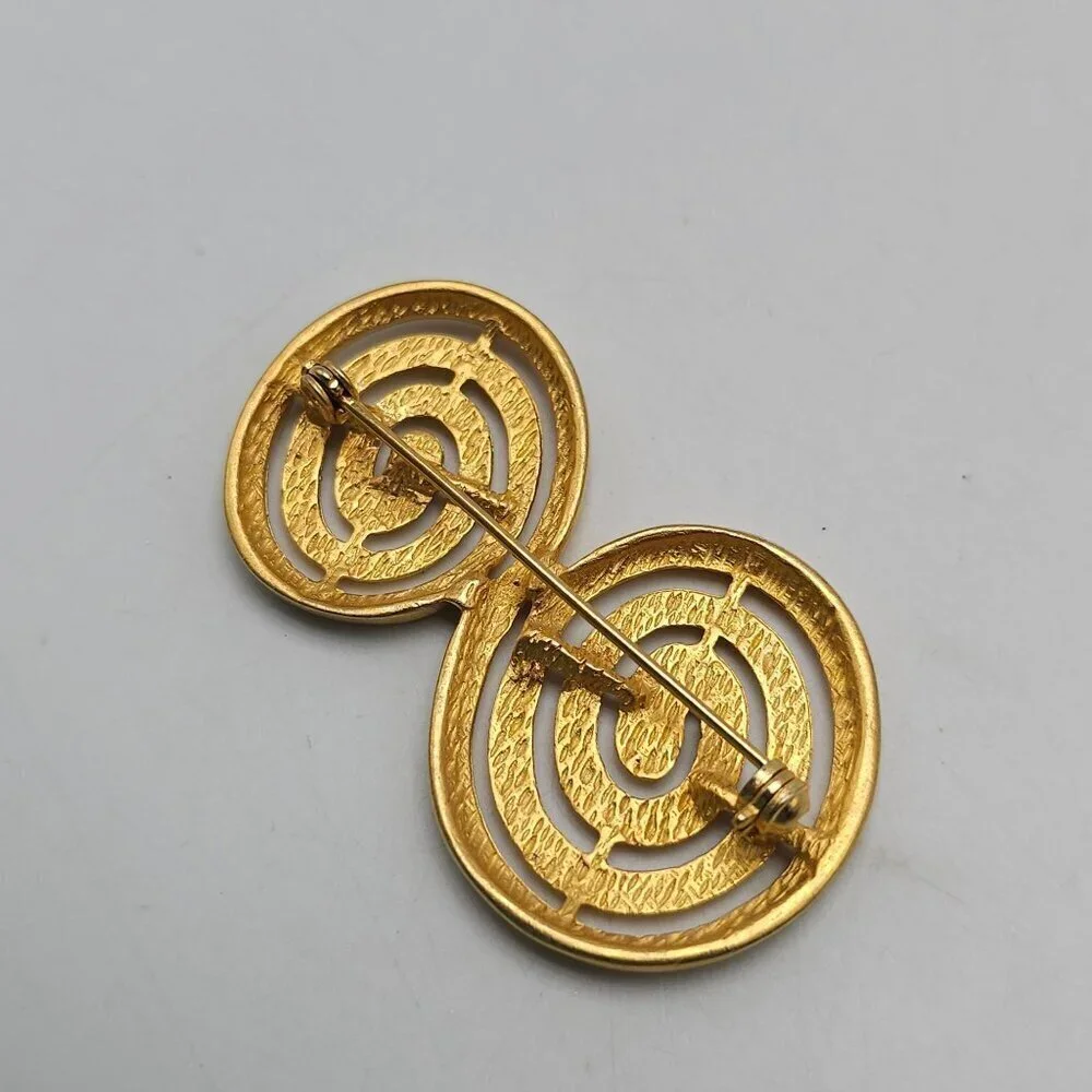 Vintage Matte Gold Tone Double Spiral Large Brooch Pin